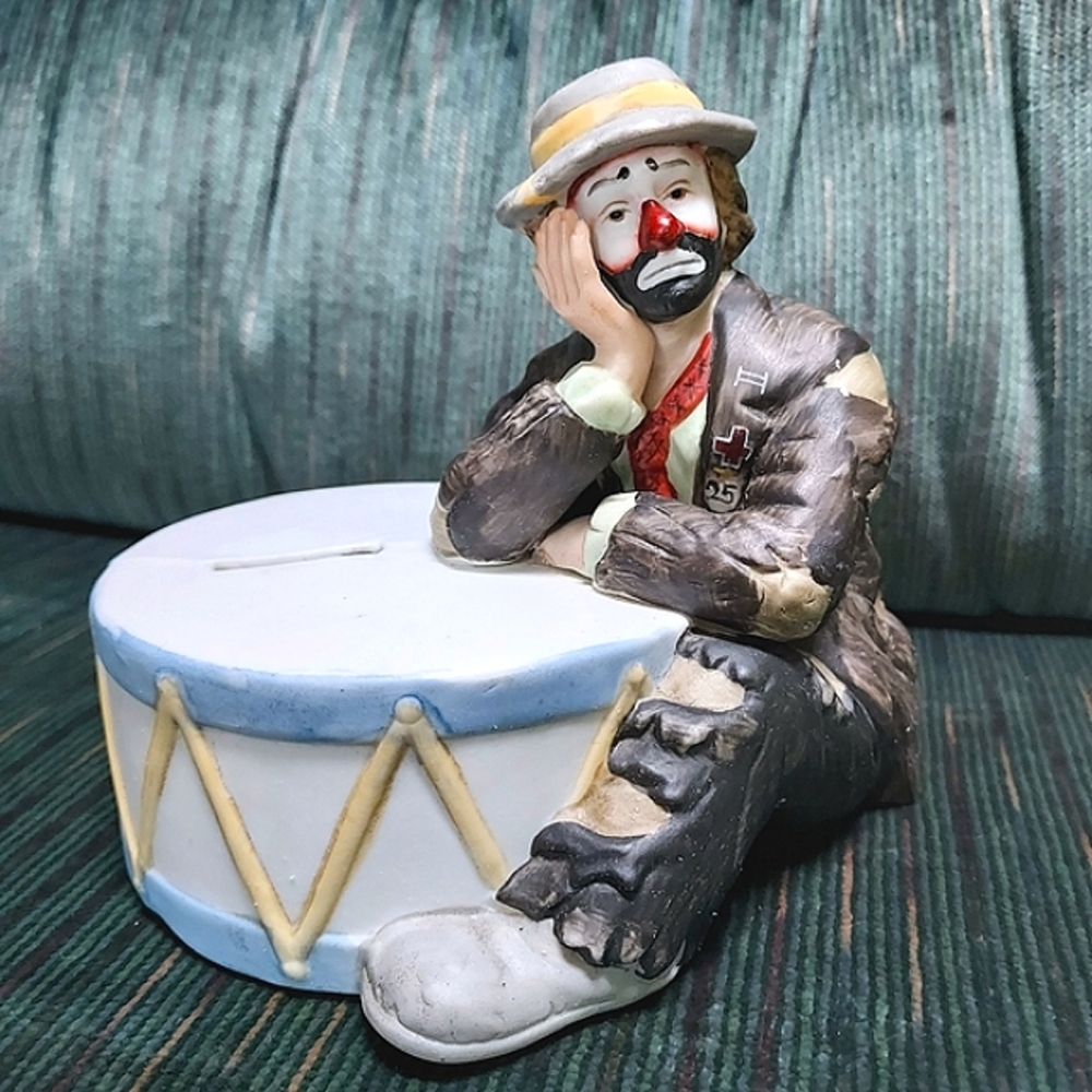 Vintage Emmett Kelly Jr. Collection Clown With A Drum Coin Bank Flambro